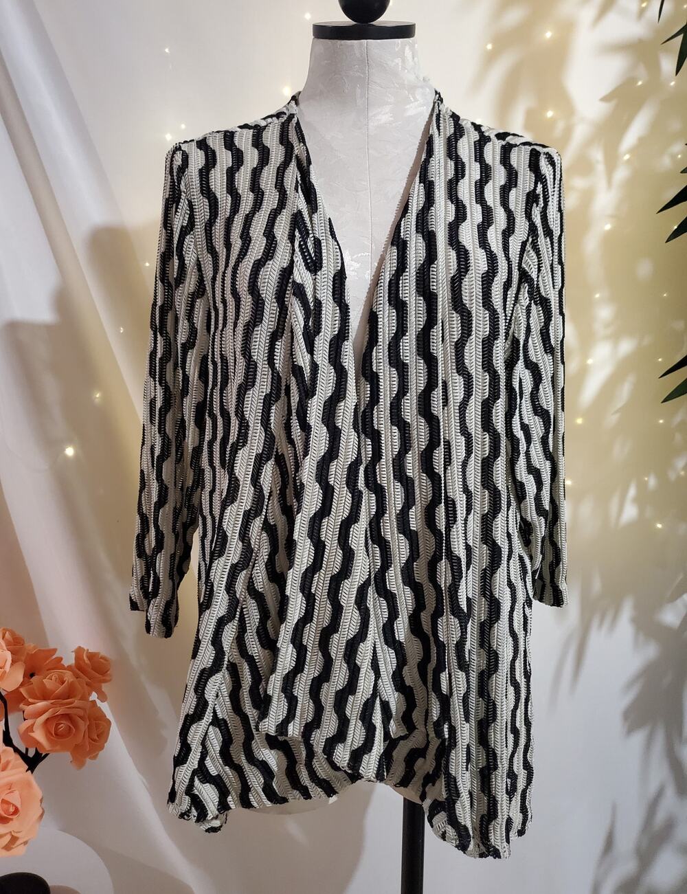 Chicos Travelers Open Stretch Knit 3/4 Sleeve Cardigan Womens Size 3 US XL 16